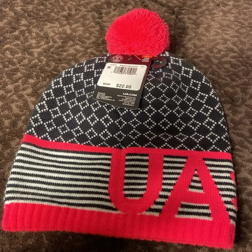 Under Armour Girls Black-Pink-Pom hat.‎